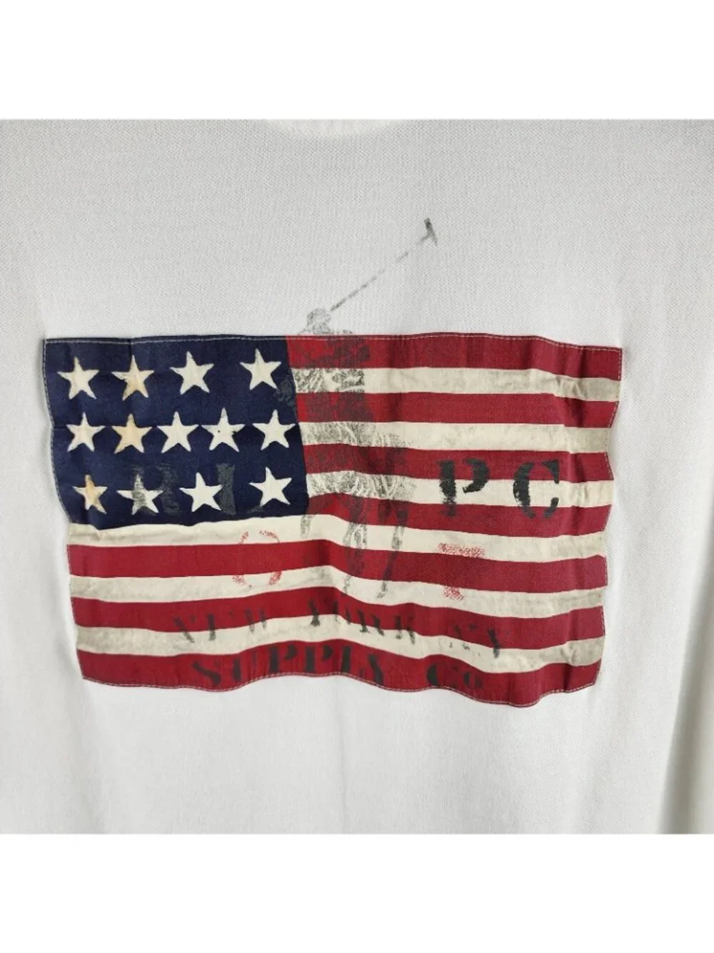 Polo Ralph Lauren Shirt Mens XL White Americana Polo USA Flag Classic Fit